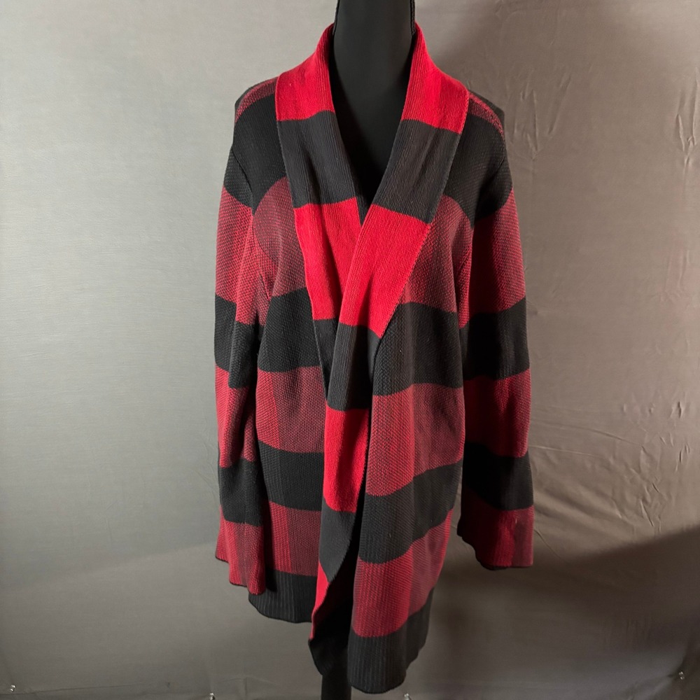 Bea & Dot by ModCloth Red Black Striped Open Front Cardigan Sweater Size 3X‎